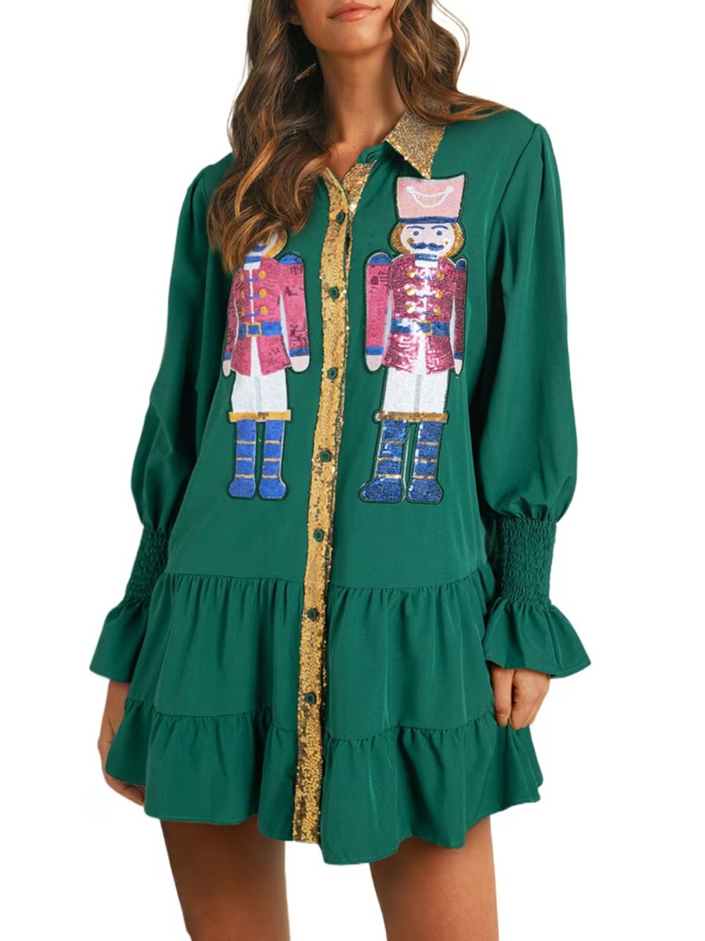 Green Sequin Nutcracker Christmas Mini Dress – Size L